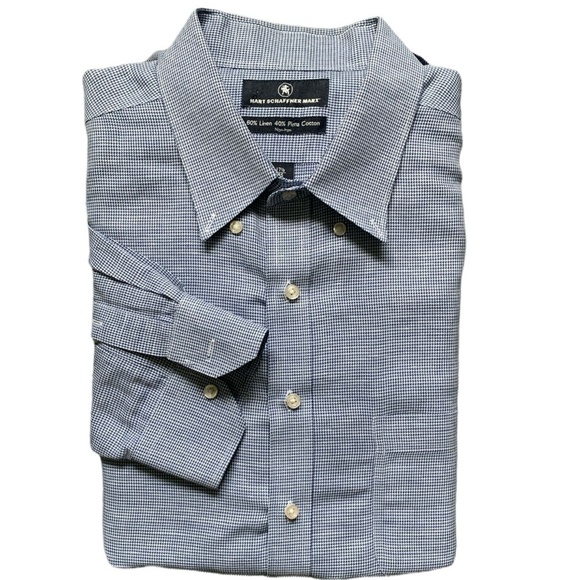 Hart Schaffner Marx Button Down Non Iron Linen Blend Shirt Mens 17 1/2 35 #51C - Picture 1 of 12
